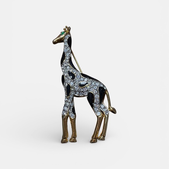 Vintage Crystal Gem Gold Giraffe Brooch (unsigned)